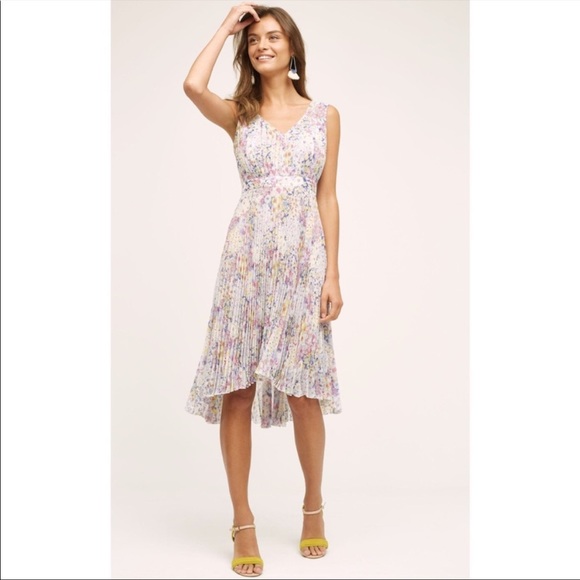 TRACY REESE x ANTHROPOLOGIE evanthe pleated floral high low midi dress size 4